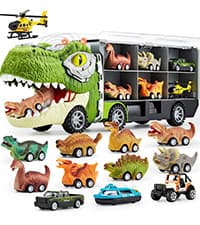 JOYIN Dinosaur Toys for Kids 2-4, Toddler Boy Toys, Dinosaur Carrier Truck with 6 Rubber Car Vehicles, Christmas Birthday Gifts with Music & Lights for 2 3 4 5 Year Old