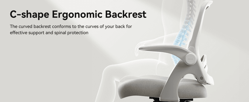 Hbada Office Desk Chair with Flip-Up Armrests and Saddle Cushion, Ergonomic Office Chair with S-Shaped Backrest, Swivel, Mesh, Grey
