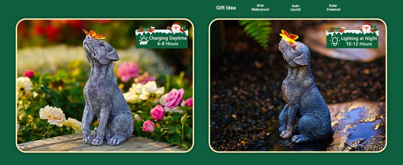 Goodeco Dog Statue with Solar Butterfly - Ideal Gifts for Dad, Mom or Birthdays, Beautifully Crafted Outdoor Decorations to Wow Your Guests