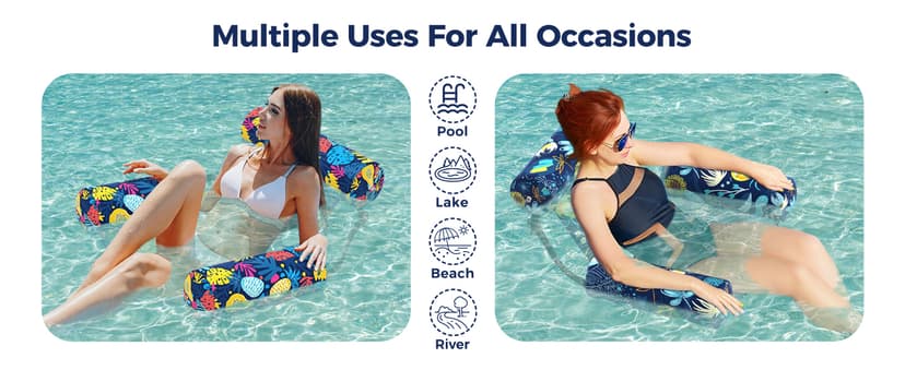 Sunikko X Pool Floats Adult 2 Packs Fabric Heavy Duty Inflatable Pool Chair Hammock, Blow Up Floaties for Adults, Hawaii Flower Floats for Pool Floating, Party Summer Toys Water Beach Lake Fun