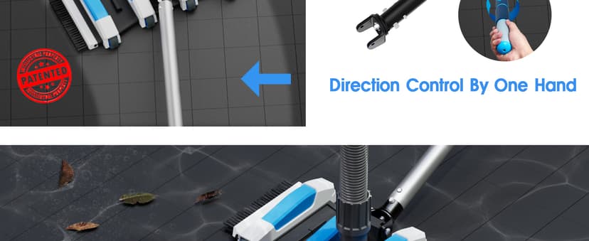 Enhanced Pool Vacuum Head with Direction-Control Handle - Extra-Wide 4LB Professional Weighted Vac Heads Brush & Wheels for Vinyl Liner-Deep Cleaning for Inground & Above Ground Swimming Pool - Blue