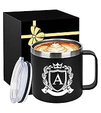 Initial Magnetic Stirring Coffee Mug Stainless Travel Cup Adult Men Guy Him Brother Dad Boyfriend Uncle Niece Best Friendship Grandpa Grandfather Husband Son Law Happy Birthday Cool Meaningful Gifts,J