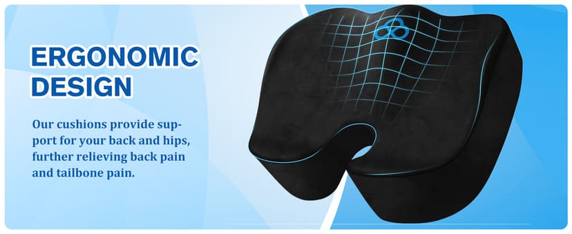 CushyOasis Seat Cushion, Gel Chair Cushions, Office Chair Cushions, Anti-Slip Bottom & Removable Cover Tailbone Pain Relief Cushion, Memory Foam Seat Cushion for Office, Wheelchair, Car (Black)