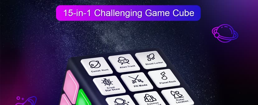 Rechargeable Game Handheld Cube - 15 Fun Brain & Memory Game with Score Screen - Christmas Easter Birthday Gifts for Boys Girls Ages 6-12+ Years Old - Toy Gift Idea for Kids Teens (Black)