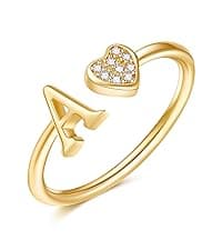 Adjustable Open Cuff Bracelet, Dainty Letter Jewelry, Daughter Sister Bridesmaid Friend, Birthday Christmas Graduation Gift Gold Bracelets for Women Teen Girls, 14K Gold Plated Initial Heart Bangle B0BN2VW1K4