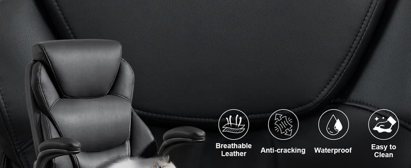 Brage Living 400LBS Big and Tall Office Chair, Heavy Duty Leather Executive Desk Chair with Padded Flip-up Arms, Swivel Rolling Computer Chair for Home Office, Black