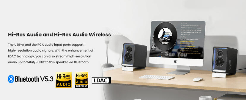 Edifier QR65 Desktop Active Monitor with 2.75" Long-Throw Aluminum Diaphragm mid-Low Drivers, Hi-Res Audio, Brilliant Light Effects, 70W Output Power Bluetooth Speakers with Stands - White