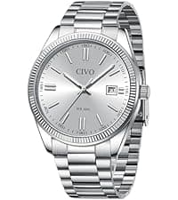 CIVO Analog Mens Watches Silver: Wrist Watches with Date Easy to Read - Dress Stainless Steel Watch for Men Gifts for Husband Father at Birthday Anniversary