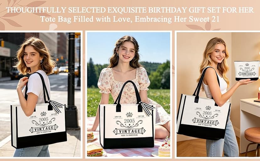 Jumway 21st Birthday Gifts for Women, Happy 21 Year Old Birthday Gifts for Women, Glass Cup & Canvas Tote 2005 Decorations & Ideas for Sister Daughter Girlfriend Her Friends B0GZ3YB5T7