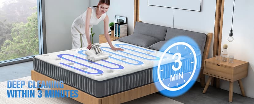 Bed Vacuum Cleaner Mattress Vacuum Cleaner,16Kpa Powerful Handheld Vacuums with UV-C Light & Double Dust Cup & High Heating & Ultrasonic & Anion for Bed Sofa