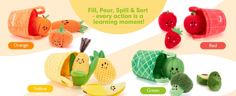 Color Sorting Play Food with Textures, Crinkle, Rattle, 6-12 Month Baby Toys 1 Year Old Boy Gifts One Year Old Girl Birthday hahaland Baby Sensory Toys Montessori Toys 1 Year Old Fruit Vegetable 16PCs B0DMVXR942