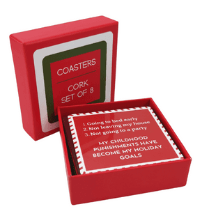Christmas Coasters | Funny Cork Coasters | 8 in Gift Box | Hostess Gifts (Holiday)