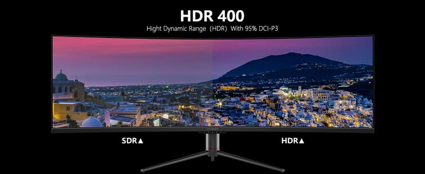 INNOCN 49" Curved Gaming Monitor 144Hz Ultrawide 32:9 WDFHD 3840 x 1080P, R1800, 99% sRGB, HDR400, USB Type C, DisplayPort, HDMI, Built-in Speakers, Height/Tilt Adjustable - 49C1G