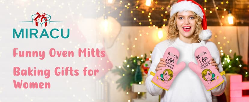 Miracu Oven Mitt, Funny Kitchen Cooking Oven Mitts, Pink Kitchen Accessories, Cute Baker Stuff, Baking Gifts for Women Mom, House Warming Gifts New Home Apartment, for Christmas Birthday Housewarming