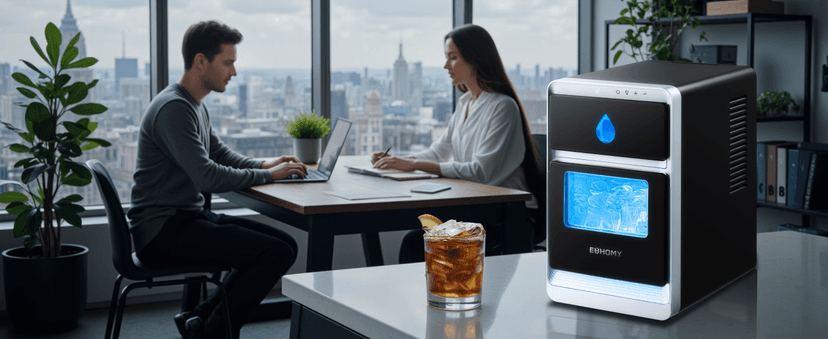 EUHOMY LunaArc Crescent Ice Maker Countertop, 16Pcs Ready in 12Mins, 1600Pcs/Day, Auto Deep Cleaning, Timer, Adjustable Ice Thickness, Portable Ice Cube Maker for Whiskey/Coffee/Soft Drinks