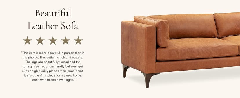 POLY & BARK Argan 93” Leather Sofa – Full-Grain Italian Aniline Leather, Feather-Down Comfort, Solid Wood Frame – Cognac Tan