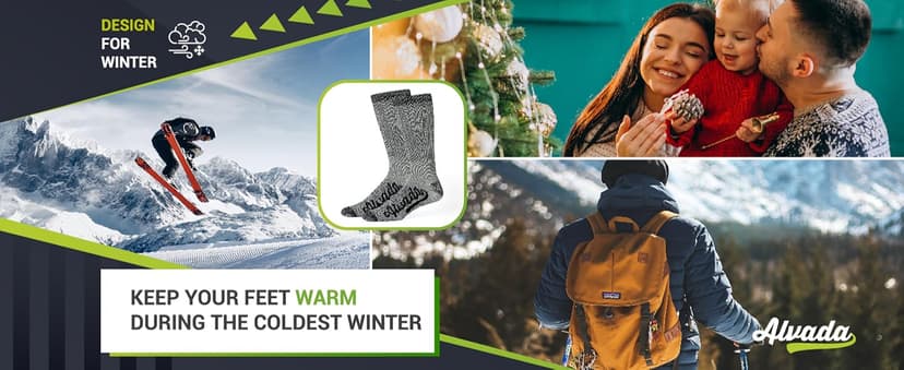 Alvada Merino Wool Hiking Socks Thermal Warm Crew Winter Boot Sock For Men & Women 3 Pairs