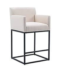 Modern Counter Height Bar Stools Set of 2, 26 Inch Faux Sherpa Upholstered Bar Stools with Back, 18" Seat Wide Island Stools with Black Metal Frame for Kitchen Counter/Breakfast Bar/Restaurant, White