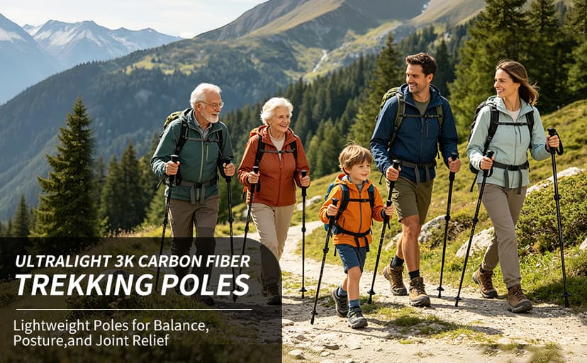 3K Carbon Fiber Trekking Poles - Collapsible, Lightweight Yet Sturdy Hiking Poles with EVA Grip, for Men & Women Hikers