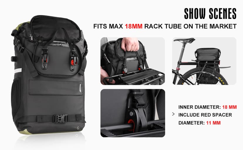 Rhinowalk Bike Pannier Bag Waterproof 22L Bicycle Rear Rack Trunk Bag for Cycling Bicycling Traveling Riding