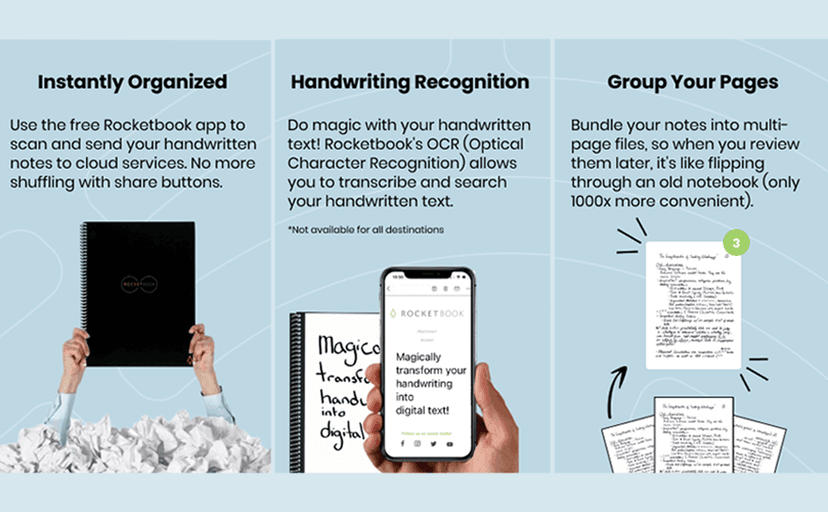 Rocketbook Core Reusable Spiral Notebook, Letter Size 8.5x11, Black - Dotted Pages, App-Connected, Erasable, Durable Cover, Ideal for School, Work, and Creative Projects