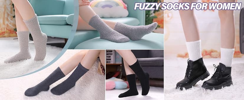 LINEMIN Womens Fuzzy Socks Cozy Fluffy Winter Warm Slipper Socks Microfiber Soft Home Sleeping Socks B09BN6Q93J