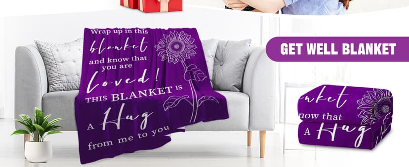 Get Well Gifts for Women After Surgery - Hug Blanket - Thinking of You Gift for Mom Friend Sister - Feel Better Inspirational Gifts for Women - Get Well Soon Gift - Purple Sunflower Blanket 50"x60"