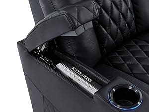 comfiroom Leather Home Theater Seating, Classic Series Game Seats Movie Theater Chairs Recliner Sofa with Type-C USB Charger Port, Bedroom Sofa Chair for Living Room (Black, Row of 1)