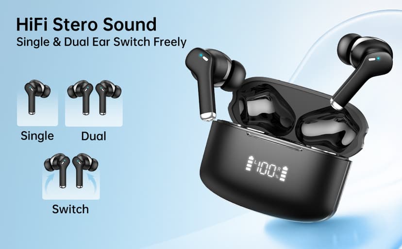 Ankriyul Wireless Earbuds, True Wireless Bluetooth Headphones with Deep Bass Stereo, Ear Buds with LED Power Display, in-Ear Earphones with Mic for iPhone/Android/iPad, Black
