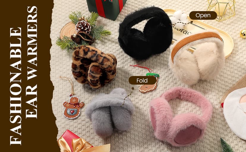 Clothirily EarMuffs for Women, Faux Fur Warm Ear Muffs for Winter, Foldable Winter Ear Covers, Fuzzy Ear Warmers for Women