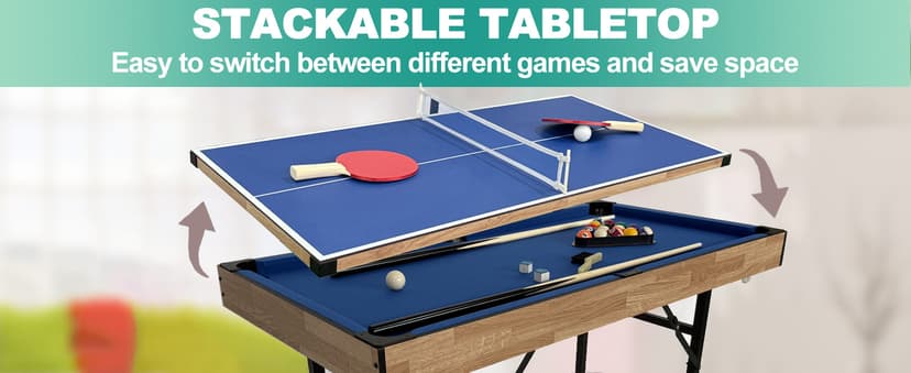 6 in 1 Multi Game Table Folding Pool Table, Billiard, Hockey, Table Tennis, Bowling, Shuffle Board and Tic Tac Toe with All Accessories