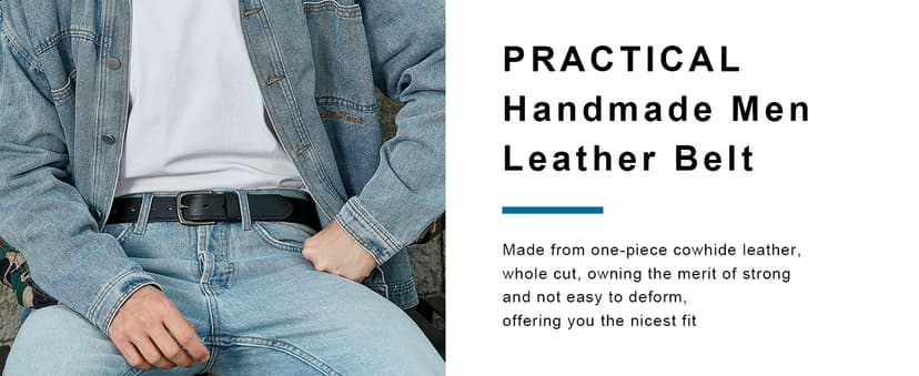 VATAN Men's Genuine Leather Casual Every Day Jeans Belts, Handmade Men Leather Belt with Gift Box