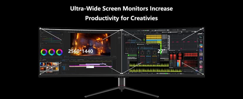 INNOCN 49" Curved Gaming Monitor 144Hz Ultrawide 32:9 WDFHD 3840 x 1080P, R1800, 99% sRGB, HDR400, USB Type C, DisplayPort, HDMI, Built-in Speakers, Height/Tilt Adjustable - 49C1G