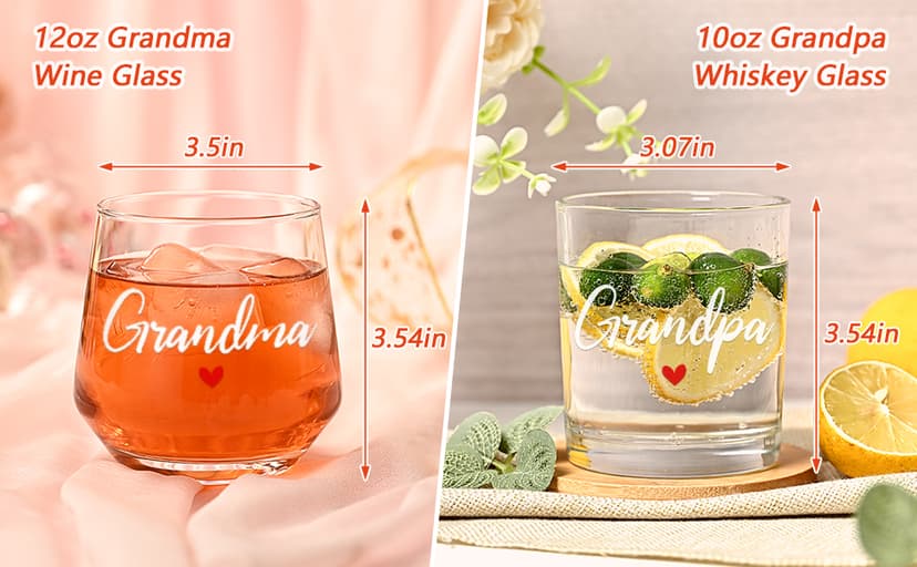Futtumy Grandparents Gifts, Grandma Wine Glass Grandpa Whiskey Glass Set, Christmas Gifts for Grandparents, Grandma Grandpa Gift for Mothers Day Fathers Day Birthday