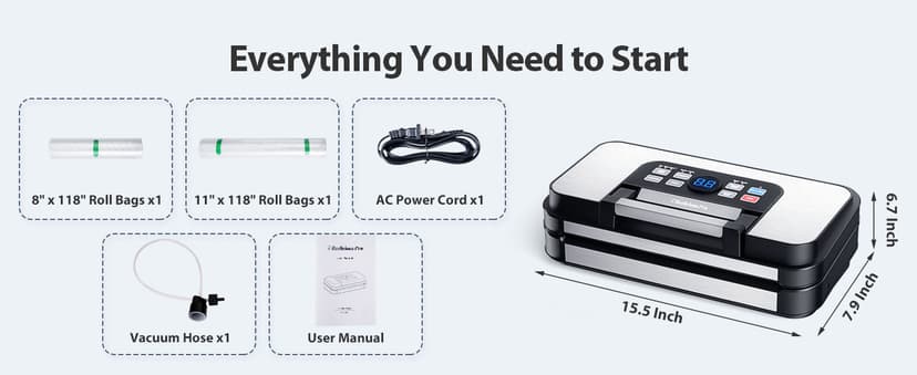 95Kpa Powerful Precision Pro Vacuum Sealer, with Double Heat Seal & Double Pump, Easy-Lock Handle, 10-in-1 Vacuum Sealer Machine for Food with Bags Storage, Built-in Cutter, Stainless Steel