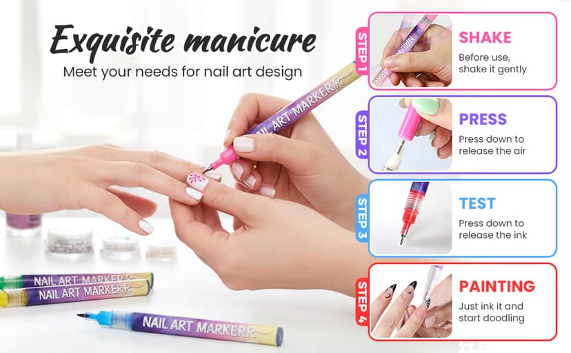 Nail Art Pens Set 12 Colors Nail Art Markers,2025 Nail Polish Pens Drawing Painting Pen for Home Salon,Quickly Dry Nail Art Nail DIY Decoration for Adult Kids (12-Colors)
