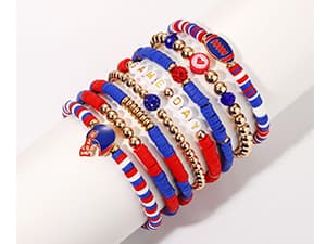 Game Day Bracelets for Women - Red, Black, Blue Heishi Clay Beaded Stretch Bracelets - Stackable Sports Charm Bracelet Bangles - Football Mom Accessories & Outfits Jewelry Gifts