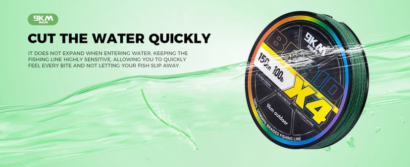 9KM DWLIFE Braided Fishing Line 8LB-120LB Dyneema Fishing Line, Zero Stretch & Anti-Bite Coating for Freshwater/Saltwater Fishing 4/8 Strands