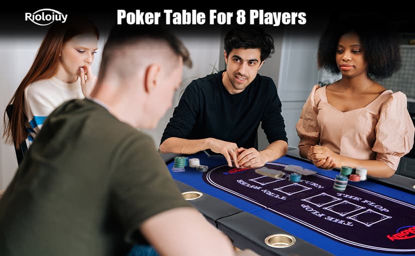 Rioloiuy 8 Player Poker Table Foldable, Texas Holdem Casino Table with Padded Rails & Cup Holders, Portable Folding Game Table for Home or Game Room, 71 Inch