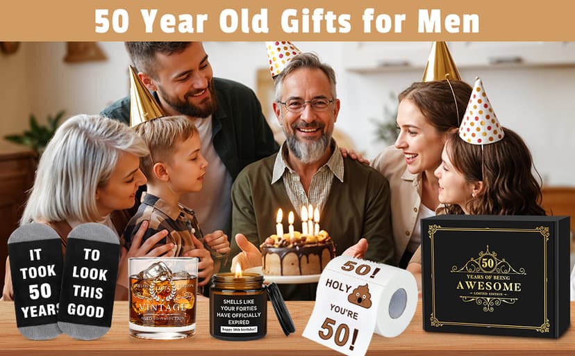 50th Birthday Gifts for Him Cool Gifts for 50 Year Old Man Happy 50th Birthday Decorations for Men Vintage 1975 Wine GlassToilet Paper Roll Novelty Socks Funny 50 Year Old Gift ideas for Mens