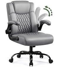 Executive Office Chair, Ergonomic Home Office Desk Chair with Lumbar Support & Flip-up Armrest, PU Leather Computer Seating for Shorter Users, Black