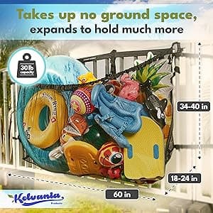 MeshTitan Heavy-Duty Pool Storage Bag - Floats & Toys Organizer with Sturdy Mesh & Anti-Sagging Support (Black)