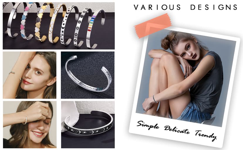 TONY & SANDY Inspirational Bracelets for Women Teen Girls Personalized Gifts for Daughter Granddaughter Mom Sister Friends Stainless Steel Engraved Cuff Birthday Easter Christmas