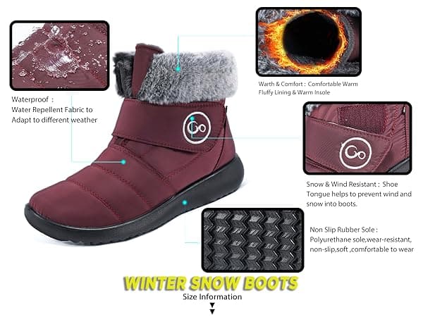 Aomigoct Women Winter Snow Boots: Fur Lined Warm Slip On Boots for Women Waterproof Booties Comfortable Outdoor