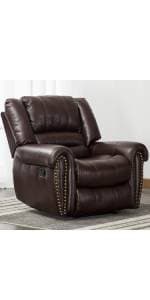 CANMOV Leather Recliner Chair, Classic and Traditional Manual Recliner Chair with Comfortable Arms and Back Single Sofa for Living Room, Nut Brown