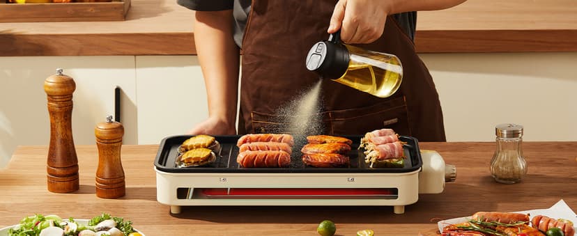 TrendPlain 16oz/470ml Glass Olive Oil Sprayer for Cooking – 2 in 1 Olive Oil Dispenser Bottle for Kitchen Gadgets and Air Fryer Accessories, Salad, BBQ - Black