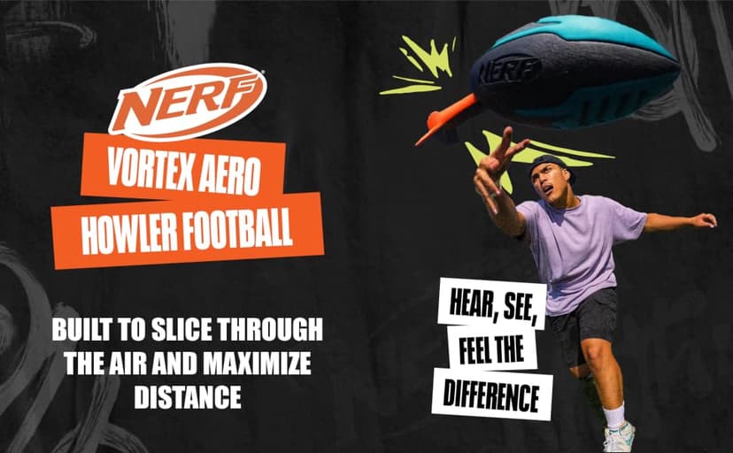 Nerf Vortex Aero Howler Foam Ball, Classic Long-Distance Football, Flight-Optimizing Tail, Whistling Sound, Indoor & Outdoor Fun, Christmas Stocking Stuffers for Kids B08P29SC84