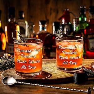 Futtumy Reward For Dealing With Idiots All Day Whiskey Glass, Funny Gifts for Men Coworker Friend Husband Boss Him, Novelty Old Fashioned Glass for Christmas Fathers Day Bosses Day Birthday, 10 oz