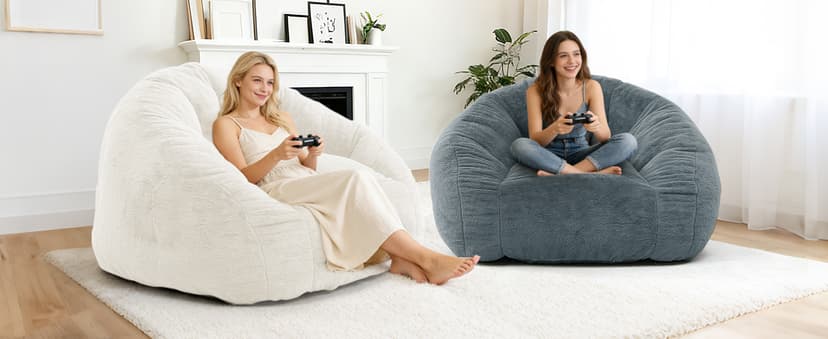 Bean Bag Chair for Adults, Soft Faux Fur Giant Beanbag Chairs, Oversized Cozy Bean Bag Couch Large Reading Chair, Comfy Bean Bag Sofa for Living Room, Bedroom & Dorm, Beige