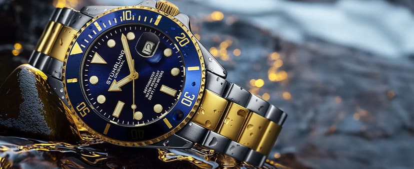 Stuhrling Original Men's Dive Watch, Swiss Movement, Stainless Steel, Blue Dial, Stainless Steel Bracelet, 100M Water Resistant